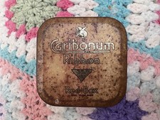 *VINTAGE* Red Box Caribonum Typewriter Ribbon Tin With Contents Used D3