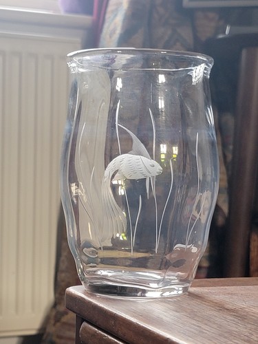 Swedish art glass vase etched - glass,
