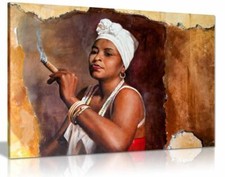 Cuban Woman with Cigar Brown Canvas Wall Art Picture Print Home Decor