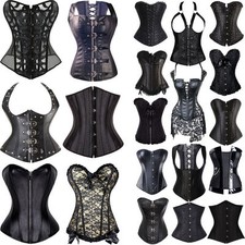 Women Black Sexy Boned Corset Basque Waist Cincher Steampunk Bustier Costume HOT