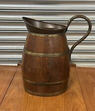 Large 19thC Antique Oak and Brass Barrel Pitcher or Umbrella / Stick Holder