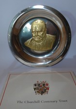 Hallmarked UK silver large size commemorative Winston Churchill plate 318 grams