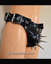 UK Made Spike Jock Strap Buckle Codpiece black rubber Latex Fetish Underwear 