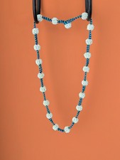 Vintage Zulu Seed Beaded Necklace from South Africa Handmade - blue & white