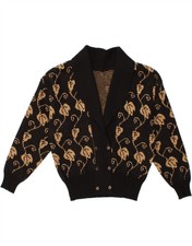 VINTAGE Womens Double Breasted Cardigan Sweater UK 14 Large Brown Floral CC03