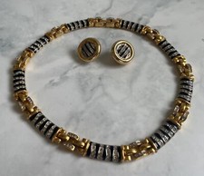 Cabouchon Gold Gilt Zebra Link  Necklace & Earrings Set | Vintage 90s