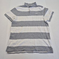 NIKE Polo Shirt XL Grey White Men's 100% Cotton Striped Casual Shirt