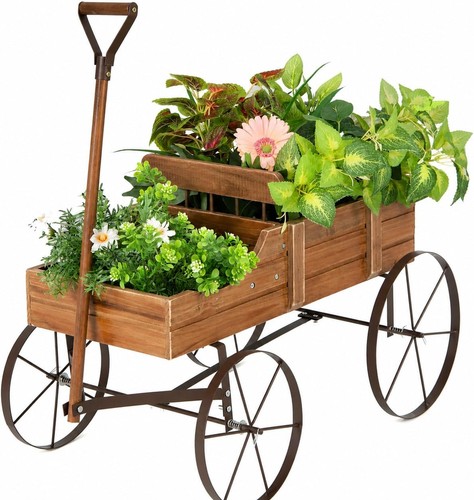 Wood wagon planter outdoor - wagon, planter,
