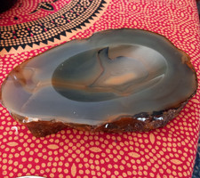 UNUSUAL AGATE POLISHED ASHTRAY ROUGH  EDGES HOME DECOR