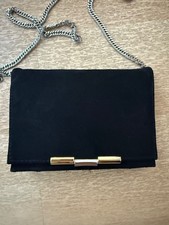 Topshop Crossbody Bag with Silver Chain Strap in Black Suede