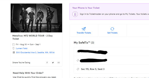 Metallica ticket for - for, friday