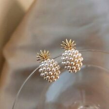 9K Gold Filled Pineapple Huggie Stud Earrings With Created Seed Pearls
