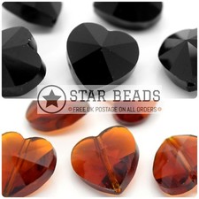 Faceted glass heart beads - x,