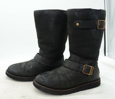 UGG Australia Kensington Black Leather Wool Winter Warm Calf Boots Womens Sz 7