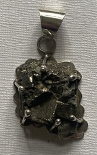 Stunning Vintage Chunky 925 Silver Iron Pyrite Pendant Fools Gold