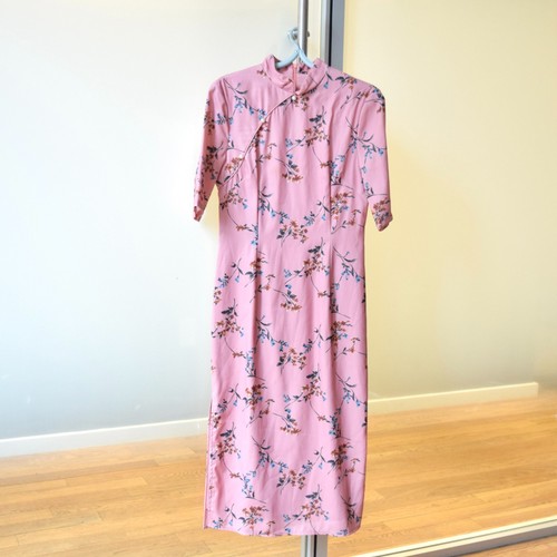 Pink flora qipao midi - midi, dress