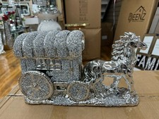 Horse With Round Wagon Buggy Gypsy Big Wheels Crushed Diamond Carriage Ornament