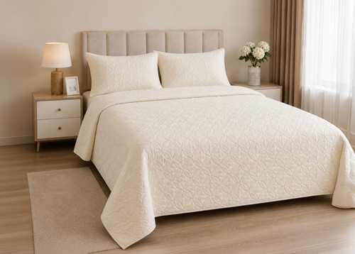 Cream floral quilted bedspread - cream,