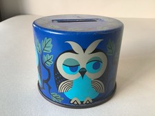 Vintage Retro Blue Owl Tin