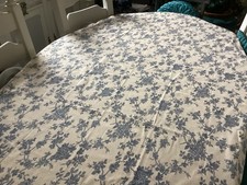 New Stunning Blue Linen Floral Tablecloth 180x145 Cms Beautiful. X