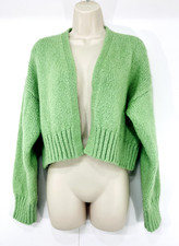 ZARA Green WOOL ALPACA Blend Women's Chunky Cropped Oversized Cardigan UK 8 10 S