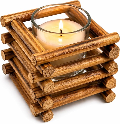 Wooden tea light candle holder - light,