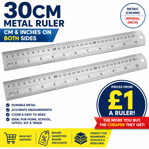 30cm metal ruler inches - ruler, cm