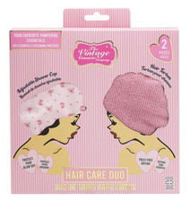 The Vintage Cosmetic Company Hair Care Duo Adjustable Shower Cap & Hair Turban