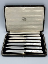 Sterling Silver Dessert Knife Set Mother of Pearl Handled Hallmarked 1930 150g