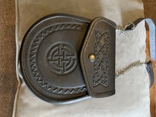 Black Real Leather Sporran Pouch with Celtic Embossed Design Simple Design