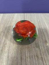 Paper weight Art Glass Rose Red Flower Heavy Ball 5cm