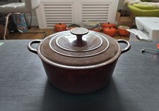Large Brown Round Vintage Le Creuset Cast Iron Casserole Dish Dutch Oven E 
