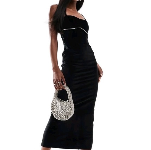 Black velvet diamante - black, long