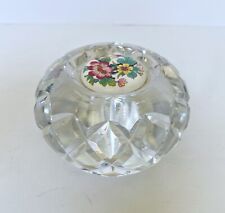Vtg Crystal Art Glass Paperweight Floral Enamel Tile Clear Multi Faceted Gift