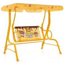 COSTWAY Kids Patio Swing 2-Seater Toddler Porch Swing Chair w/Metal Stand-Yellow