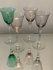 Four Vintage beautifully coloured sherry cocktail Liqueur glasses X 4 Tall Stem