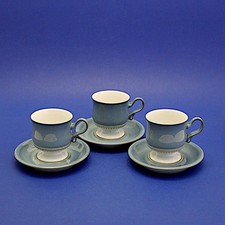 Three Vintage Denby Castile Blue Duos (1970s/90s) Three Cups & Three Saucers