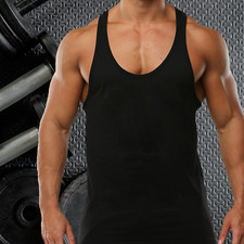 MENS GYM VEST PLAIN STRINGER BODYBUILDING MUSCLE TRAINING TOP FITNESS SINGLET