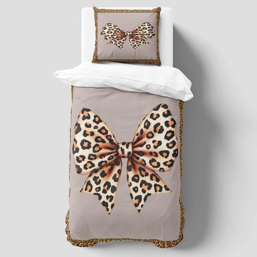 Leopard bow duvet - leopard, single
