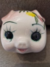 Vintage Retro Kitsch Piggy Bank Money Box Pig  Cute Big Eye Floral 