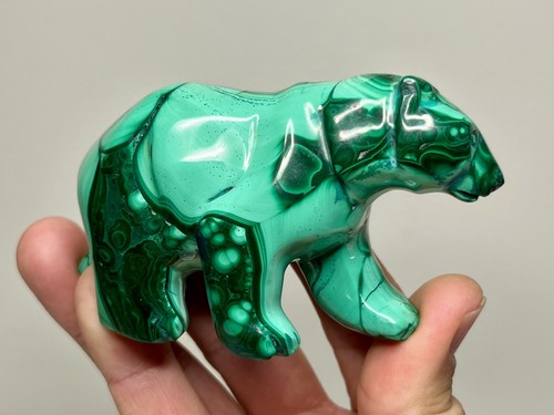 Malachite bear carving - malachite, hand