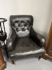 Antique Button Back Black Leather Armchair