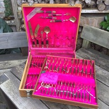 Vintage Thai T Seng & Co Brass & Wood Handled Canteen Of Cutlery Part Set For 6