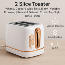 2 Slice Toaster - White &