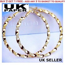 NEW PAIR OF BIG GOLD PLATED HOOP EARRINGS LARGE CIRCLE CREOLE CHIC HOOPS GIFT UK