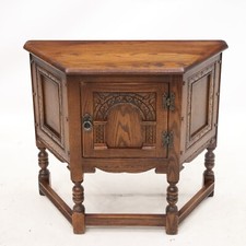 Old Charm Canted Table With Cupboard Finished In Tudor Brown  FREE UK Delivery*