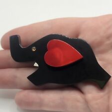 Marie Christine Pavone Paris Elephant Brooch Handmade Black Red French GALAITH