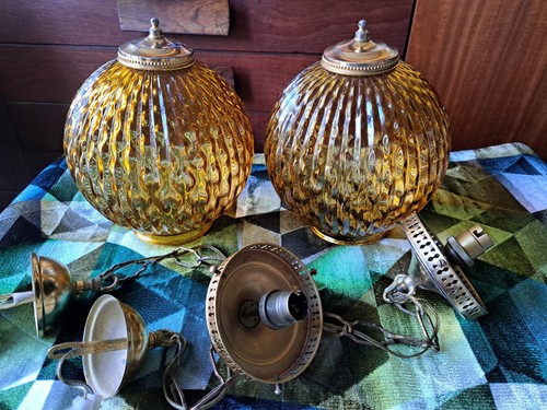 Pair vintage amber glass - pair,