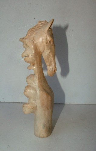 Wooden horse head sculpture - wooden,
