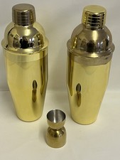 Gold Stainless Steel 2 x Cocktail Shakers plus measure – Mid-Century  Barware